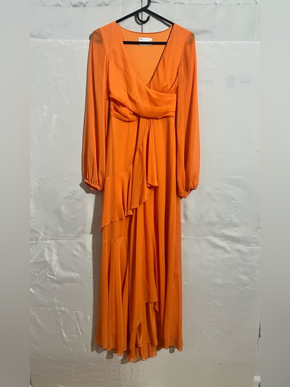 ASOS V-Neck Orange Long-Sleeve Ruffle Maxi Dress